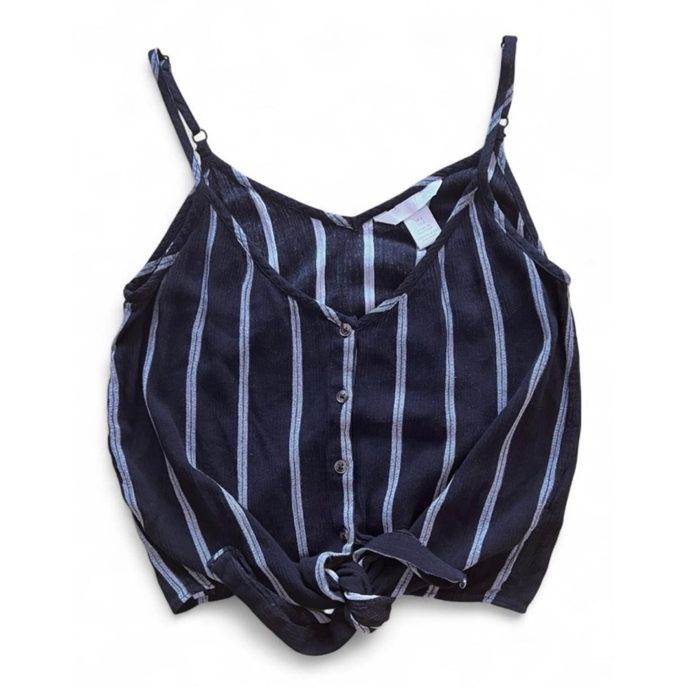 H&M Striped Button-Down Cropped Tie Front Tank Top